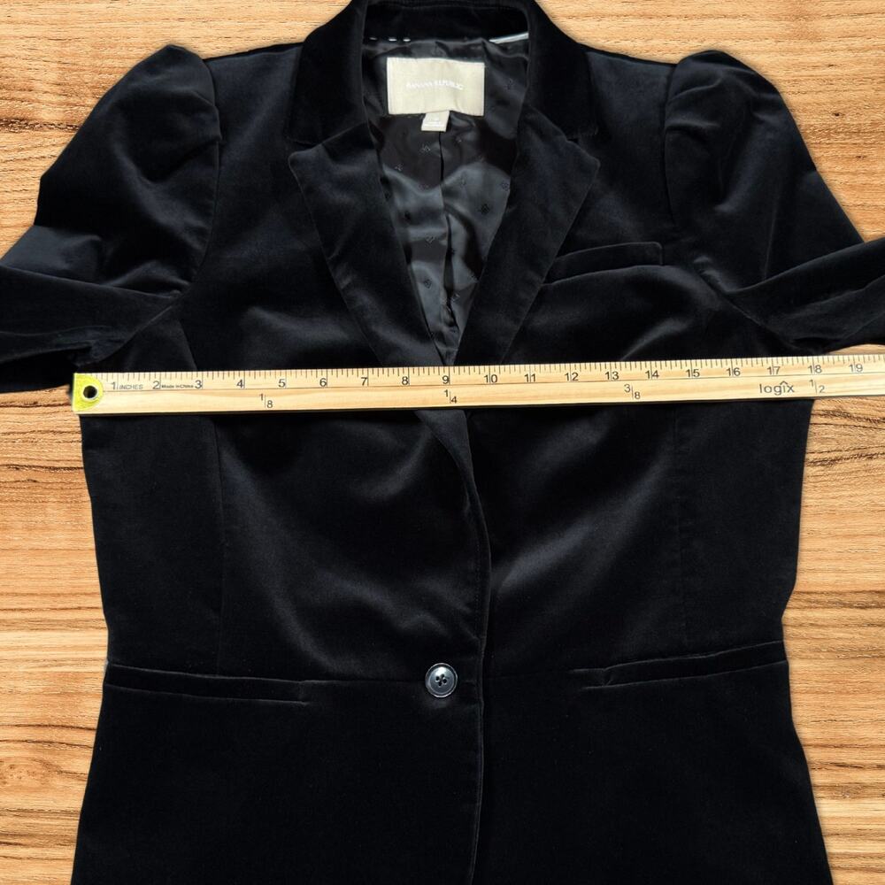 Banana Republic Black Velvet Puff Shoulder Tailored Blazer Jacket Size 10 - Picture 8 of 11